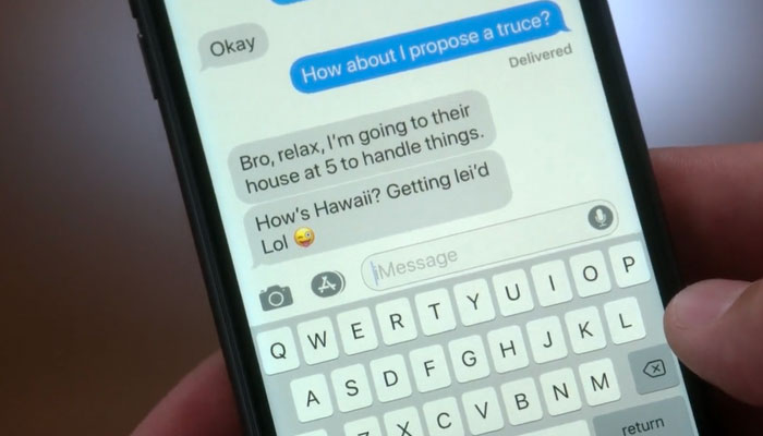 『サンタクラリータ・ダイエット』で、テキストメッセージで「Lei'd」ジョークが送られてくる