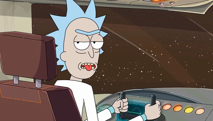 『リック・アンド・モーティ』で、宇宙船に乗ったリックがモーティにアドバイス