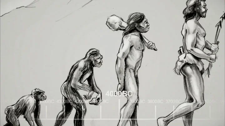 『ビッグバン★セオリー』のオープニングで、進化論（猿から人へ）