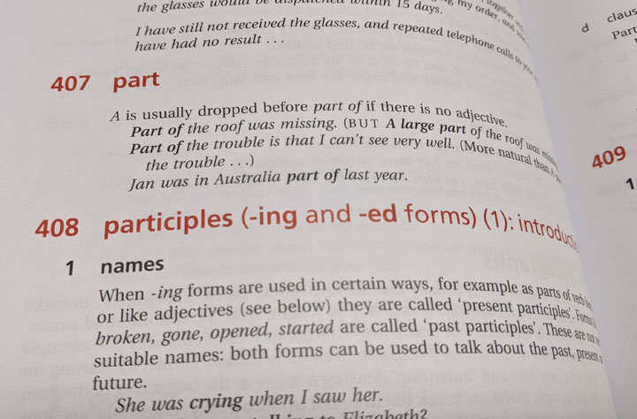 Practical English Usage by Michael Swanのpartとparticiplesの説明