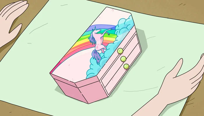 『リック・アンド・モーティ』で、リックが愛娘ベスの誕生日に虹と一角獣の小箱をプレゼント