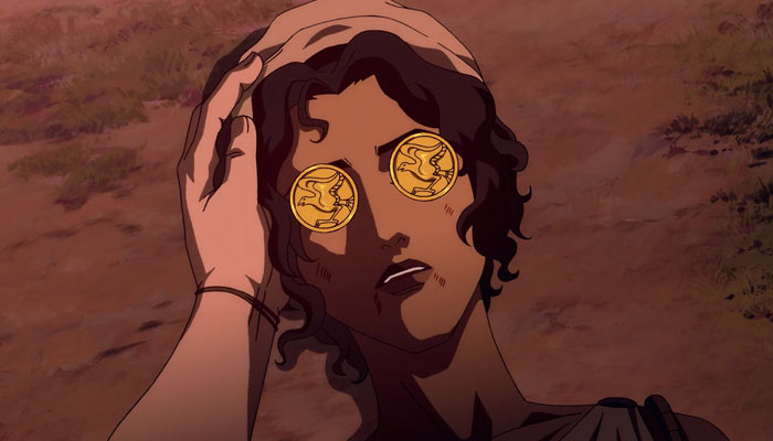 『ゼウスの血』で、死者の目の上ににコインを置く