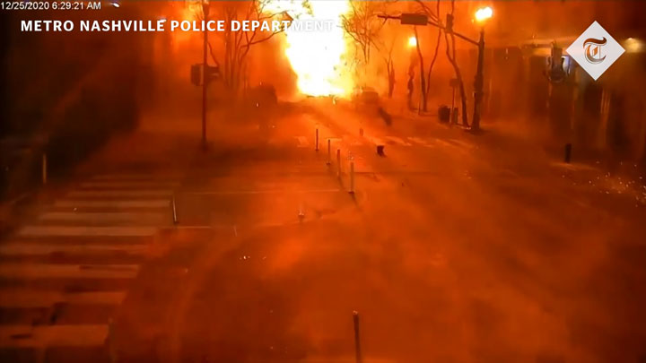２０２０年クリスマス早朝のアメリカ、テネシー州ナッシュビル爆破の警察の映像