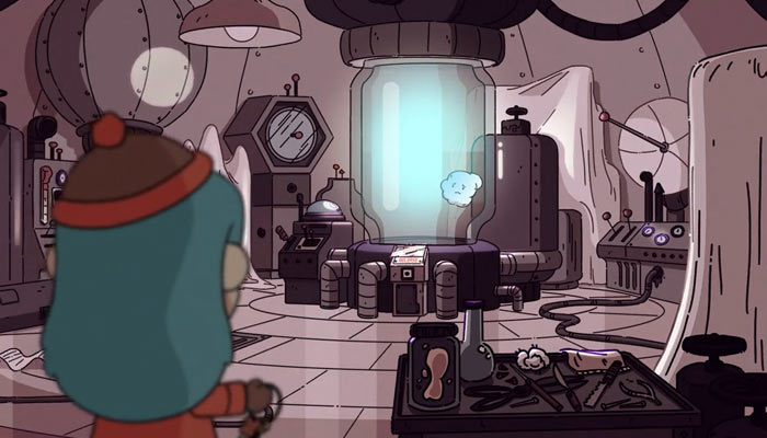 『ヒルダの冒険』で、ヒルダは天気の精霊の子供を見つける