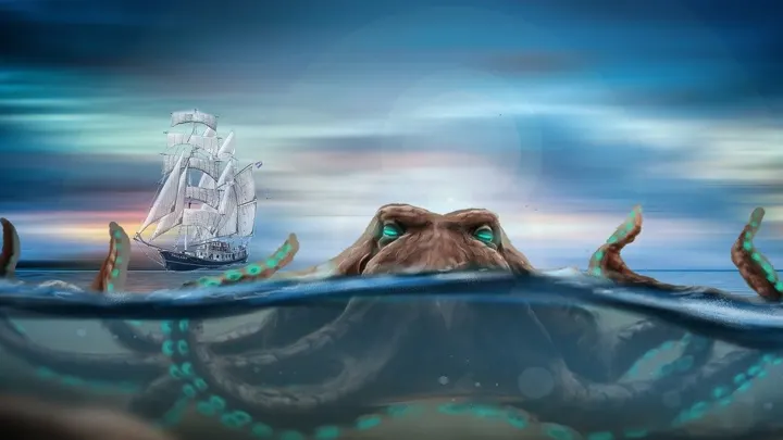 船を狙うタコの海獣