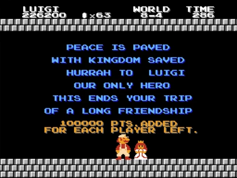 『スーパーマリオブラザーズ２』のルイージのエンディング