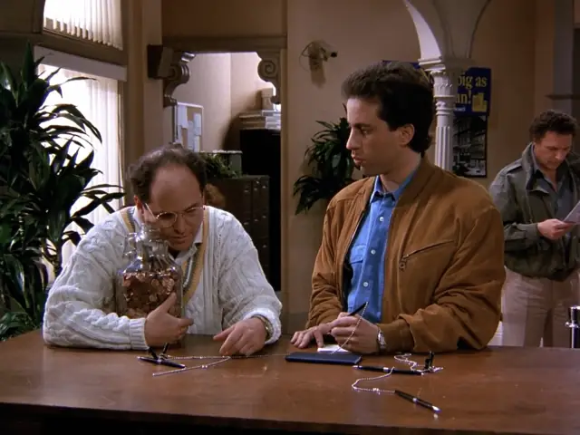 『となりのサインフェルド』で、サインフェルドとジョージは書けるペンを探す